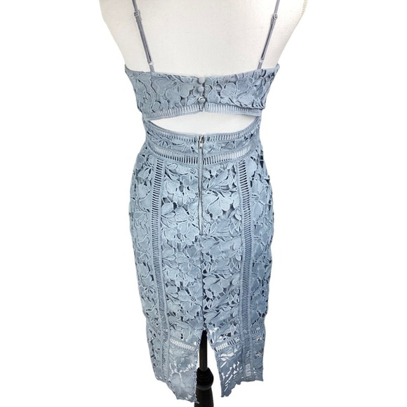 Bardot Botanical Lace Dress in Dusty Blue - Picture 7 of 15